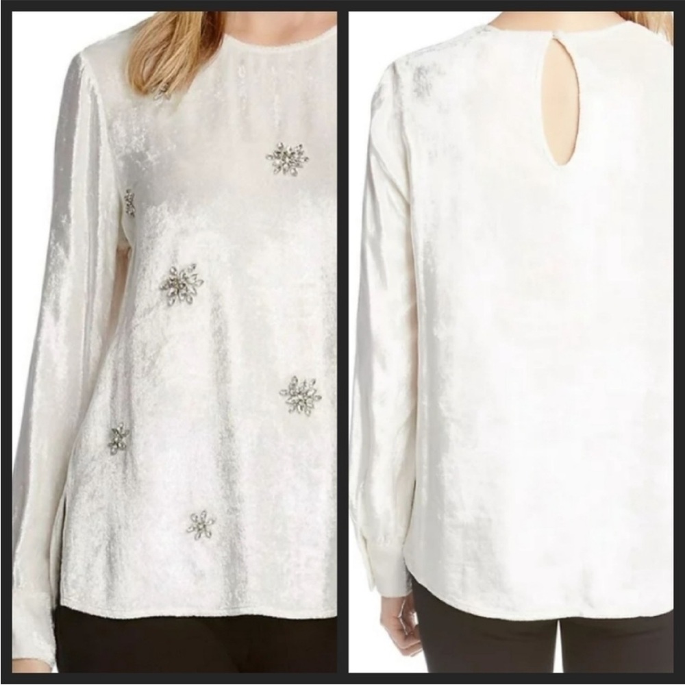 KAREN KANE Crushed Velvet‎ Rhinestone Gemstone Embellished Blouse Top XL
